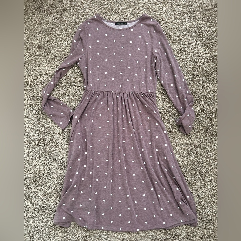 Purple Pink White Dot Midi Dress